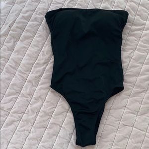 Black strapless one piece swimsuit!
